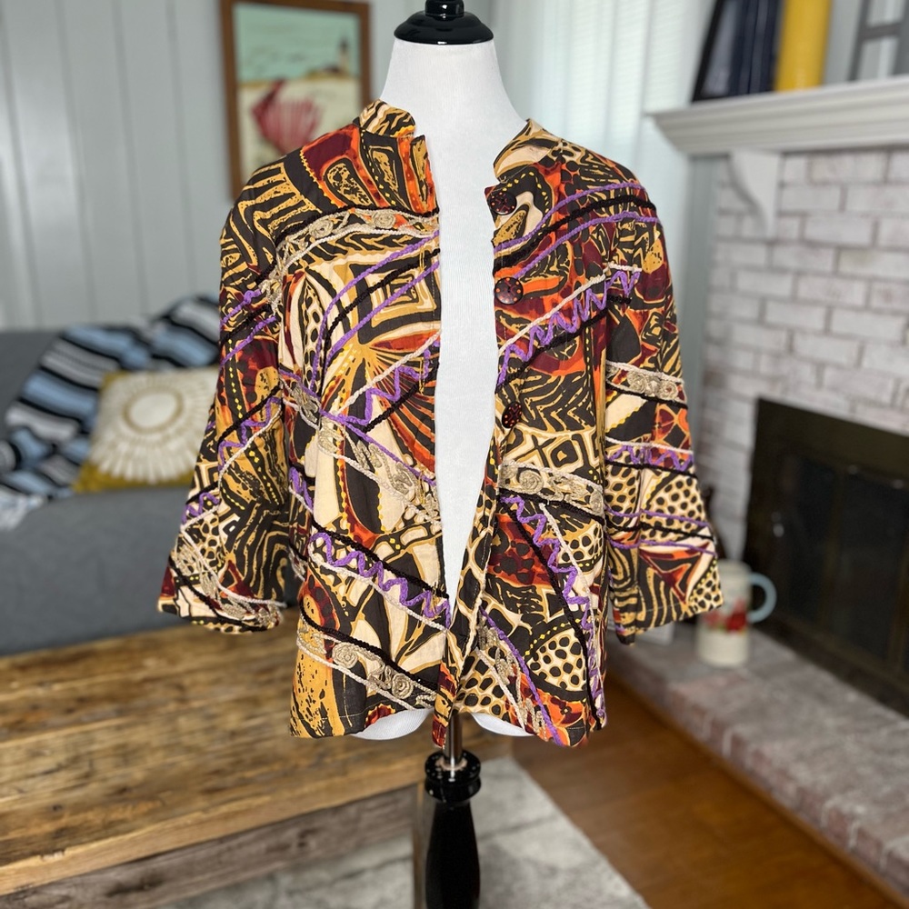 Choices 3/4 Sleeve Butterfly Wing Art to Wear Fall Color Jacket Womens Size XL